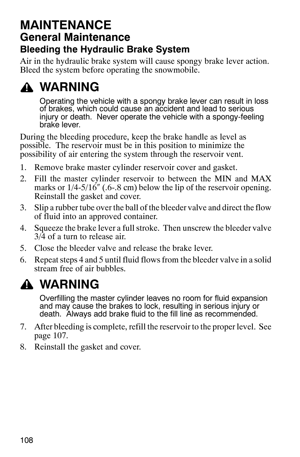 Maintenance, Warning, General maintenance | Polaris 600 EDGE Touring 121 User Manual | Page 111 / 153