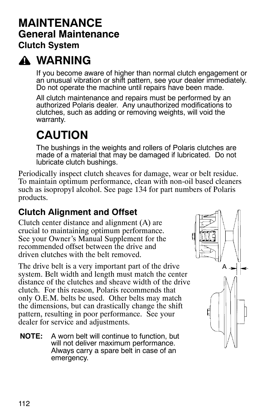 Maintenance, Warning, Caution | General maintenance | Polaris 600 EDGE Touring 121 User Manual | Page 115 / 153