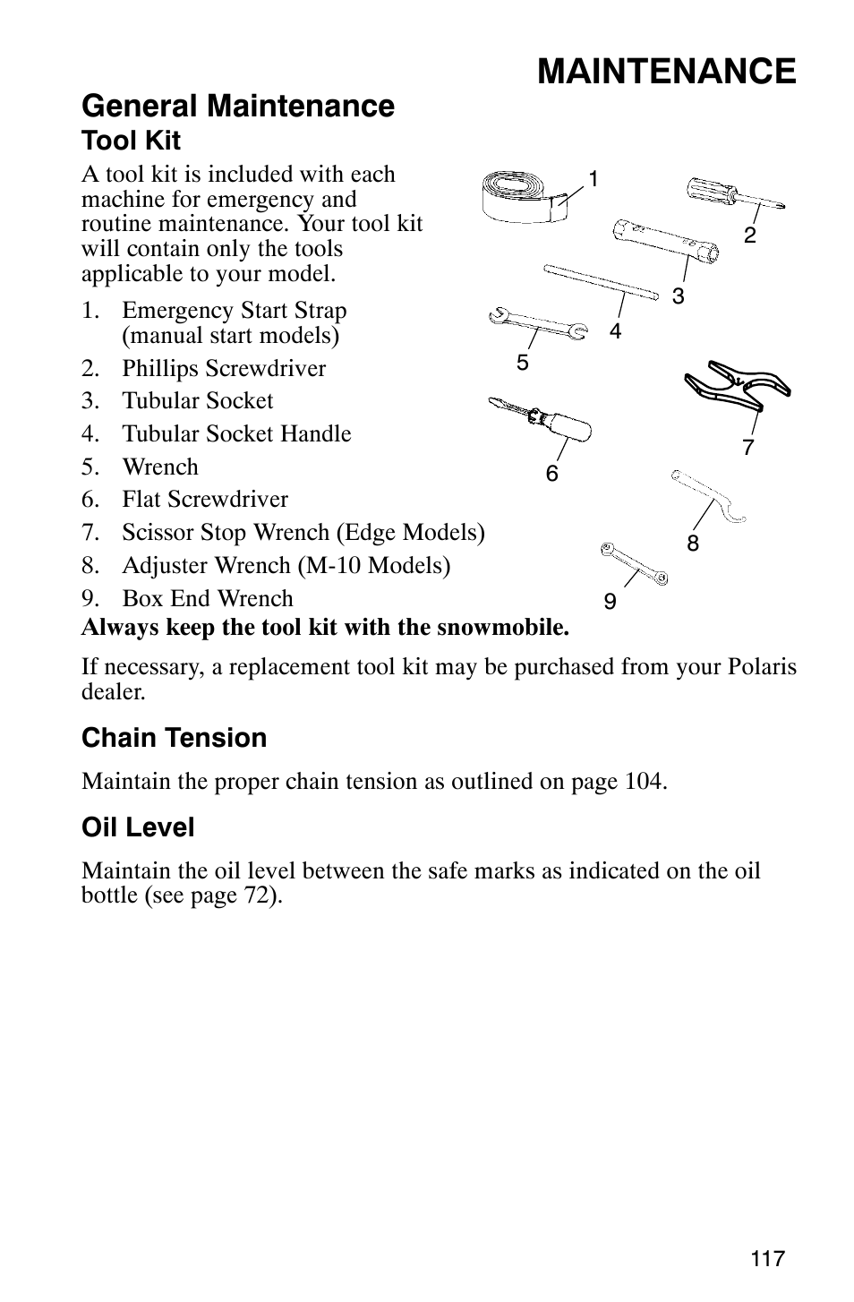 Maintenance, General maintenance | Polaris 600 EDGE Touring 121 User Manual | Page 120 / 153