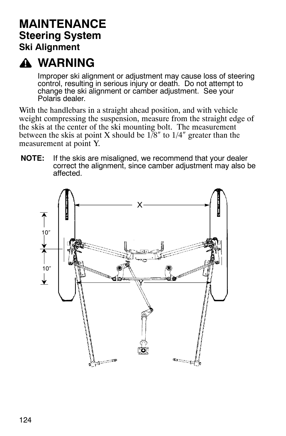 Maintenance, Warning, Steering system | Polaris 600 EDGE Touring 121 User Manual | Page 127 / 153