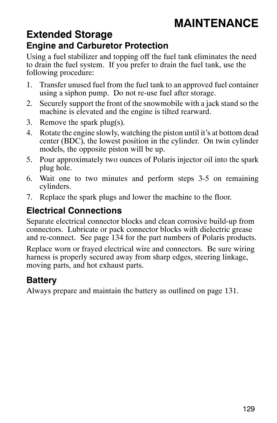 Maintenance, Extended storage | Polaris 600 EDGE Touring 121 User Manual | Page 132 / 153