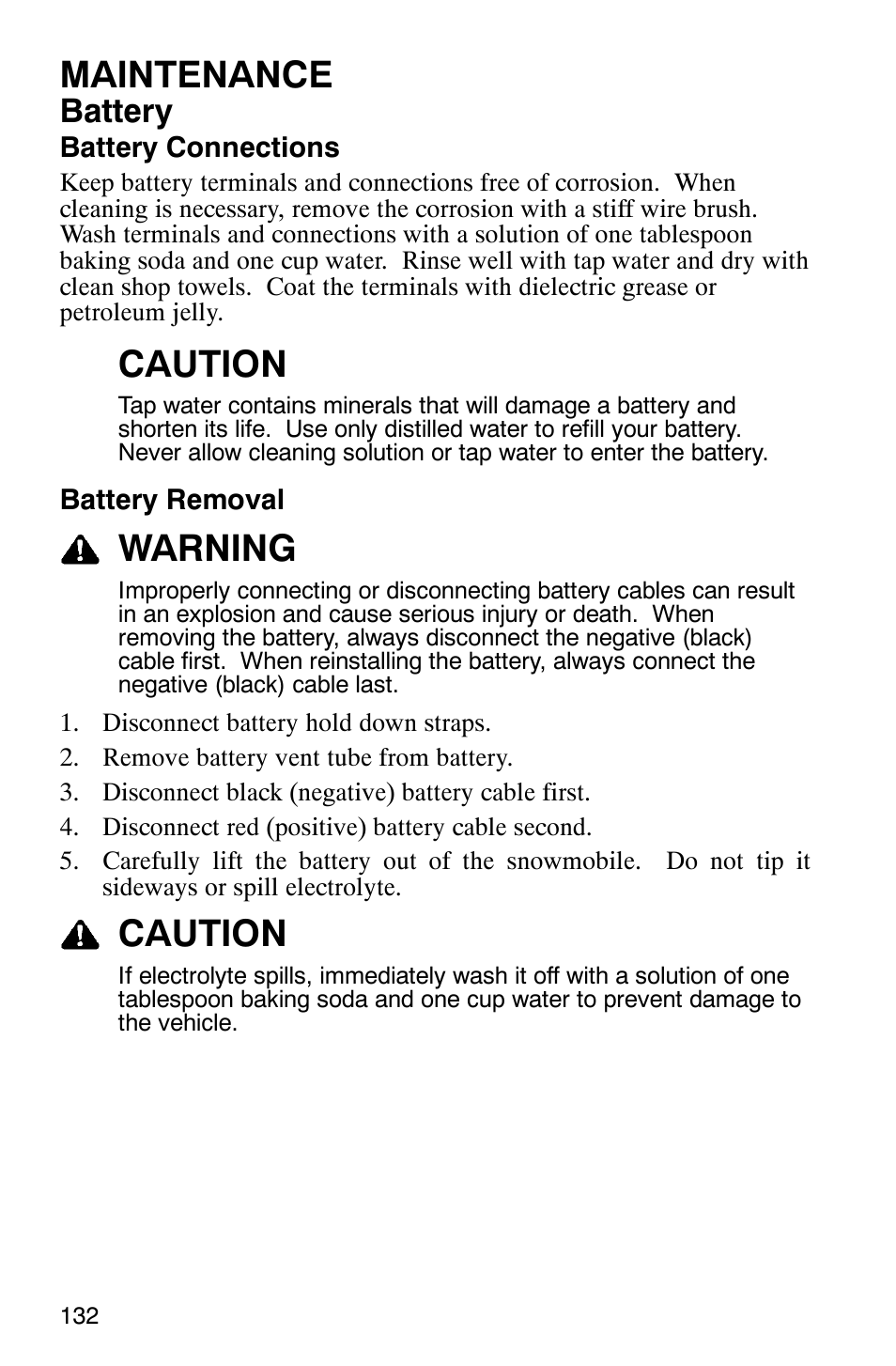 Maintenance, Caution, Warning | Battery | Polaris 600 EDGE Touring 121 User Manual | Page 135 / 153