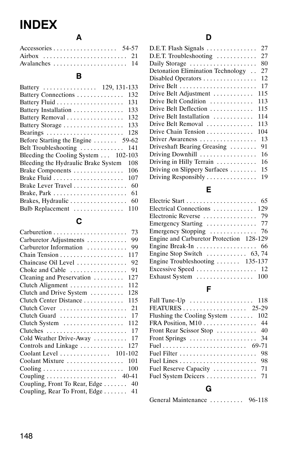 Index | Polaris 600 EDGE Touring 121 User Manual | Page 151 / 153