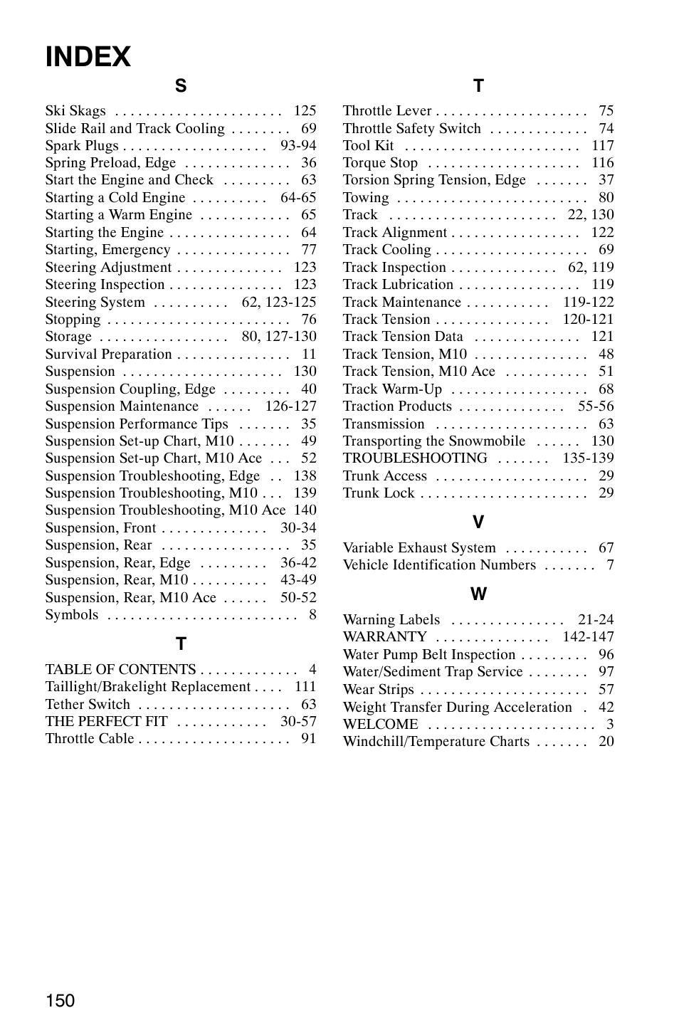 Index | Polaris 600 EDGE Touring 121 User Manual | Page 153 / 153
