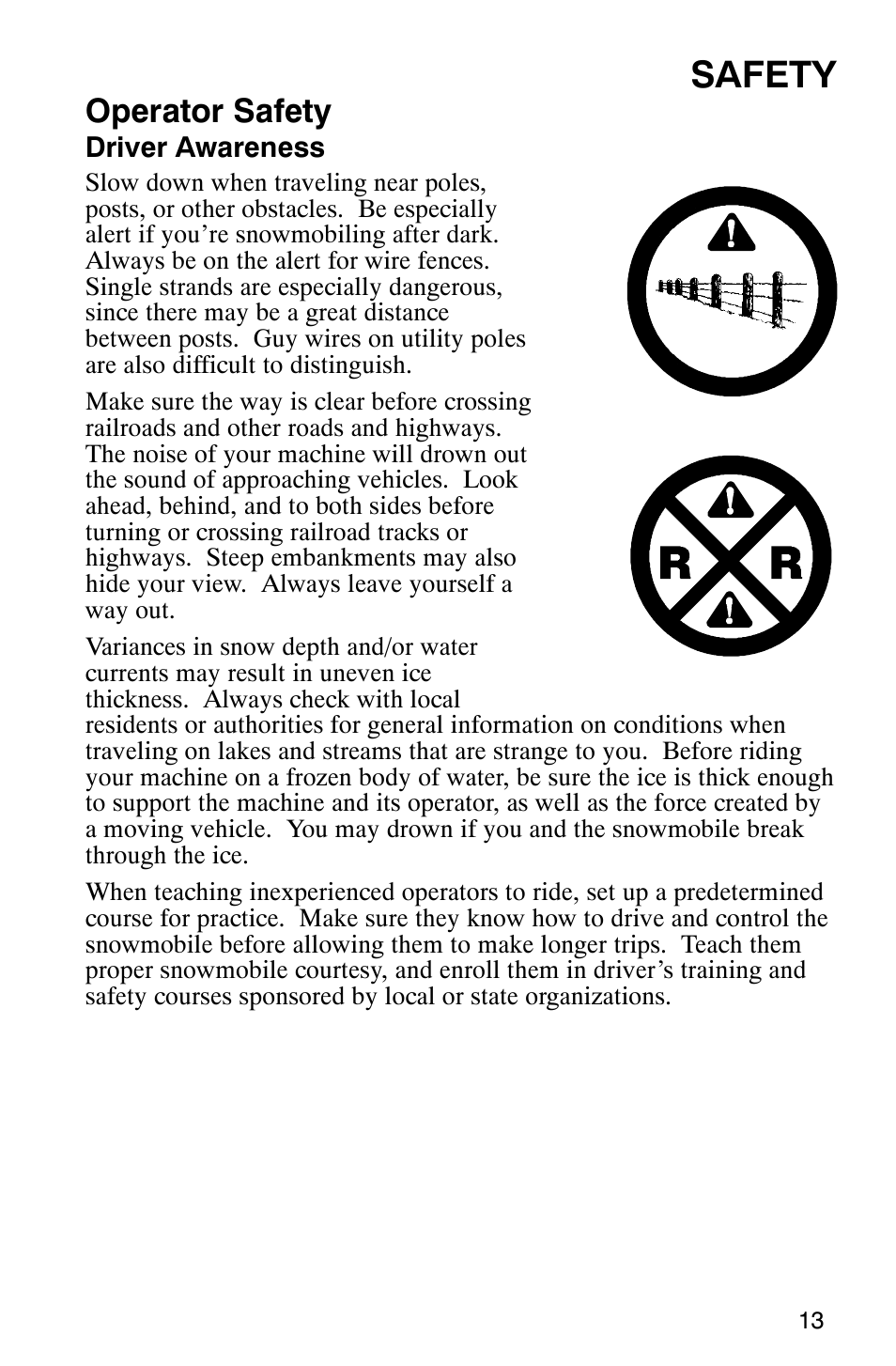 Safety, Operator safety | Polaris 600 EDGE Touring 121 User Manual | Page 16 / 153