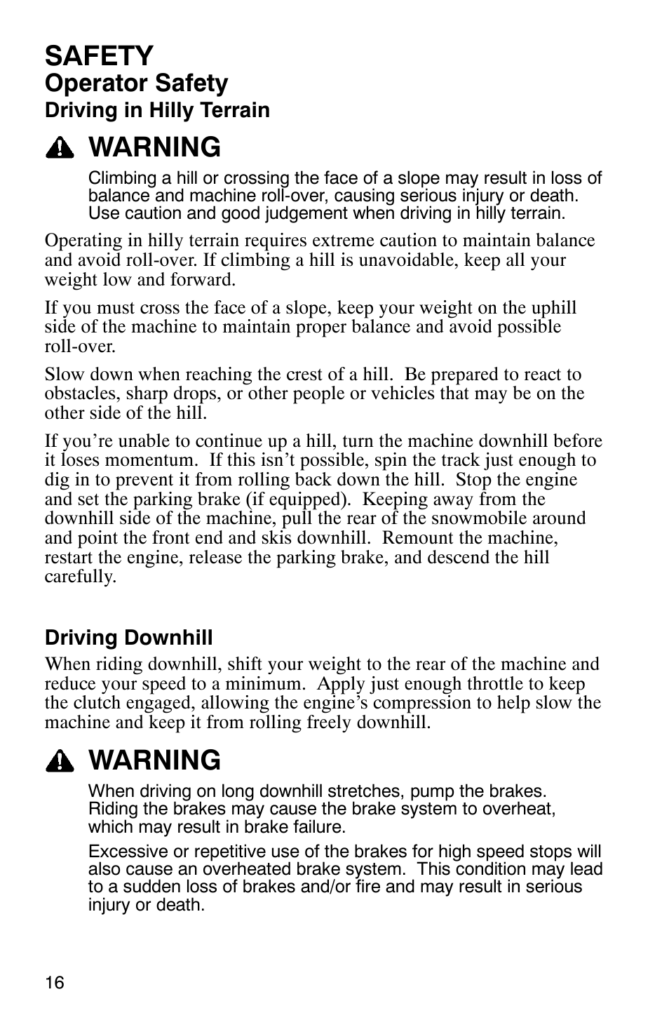 Safety, Warning, Operator safety | Polaris 600 EDGE Touring 121 User Manual | Page 19 / 153