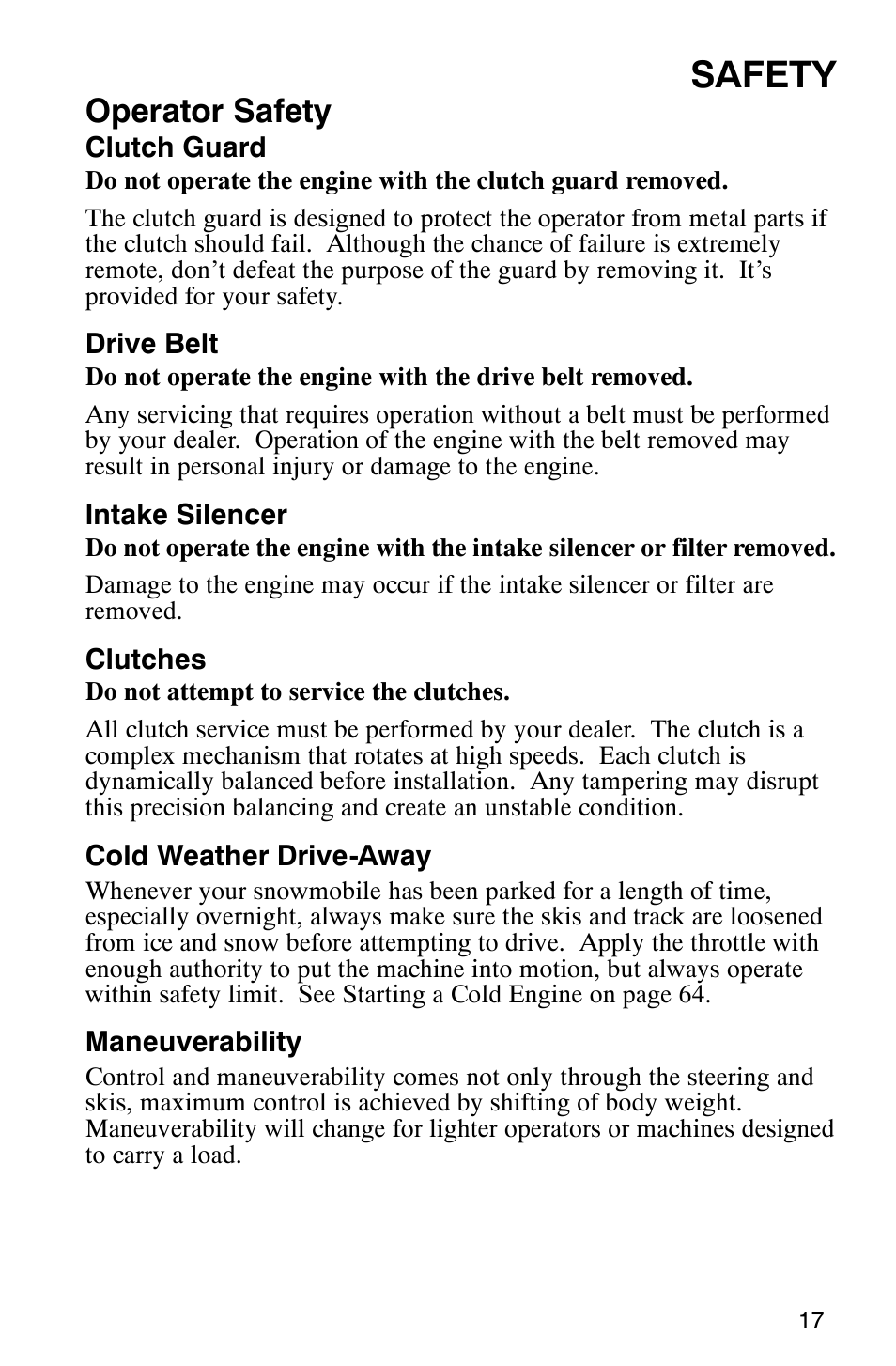 Safety, Operator safety | Polaris 600 EDGE Touring 121 User Manual | Page 20 / 153