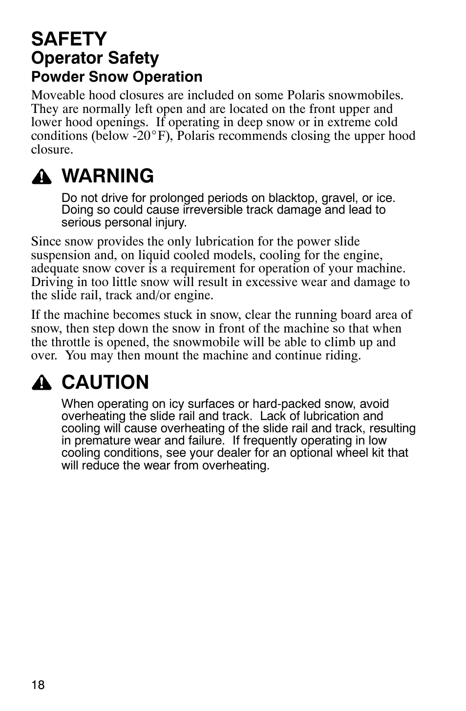 Safety, Warning, Caution | Operator safety | Polaris 600 EDGE Touring 121 User Manual | Page 21 / 153