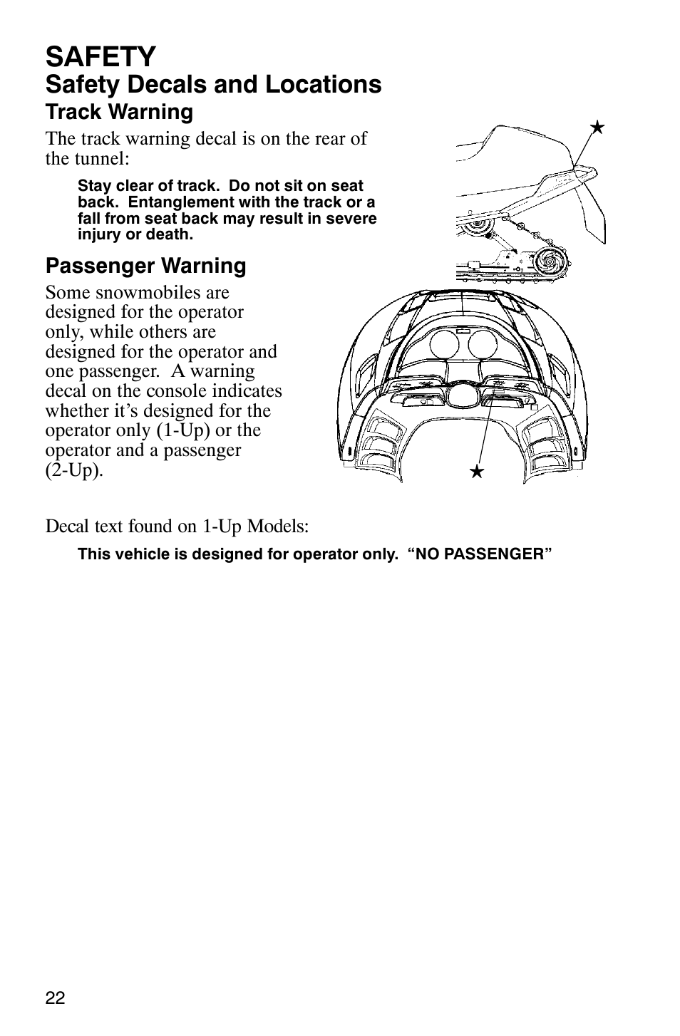 Safety, Safety decals and locations | Polaris 600 EDGE Touring 121 User Manual | Page 25 / 153