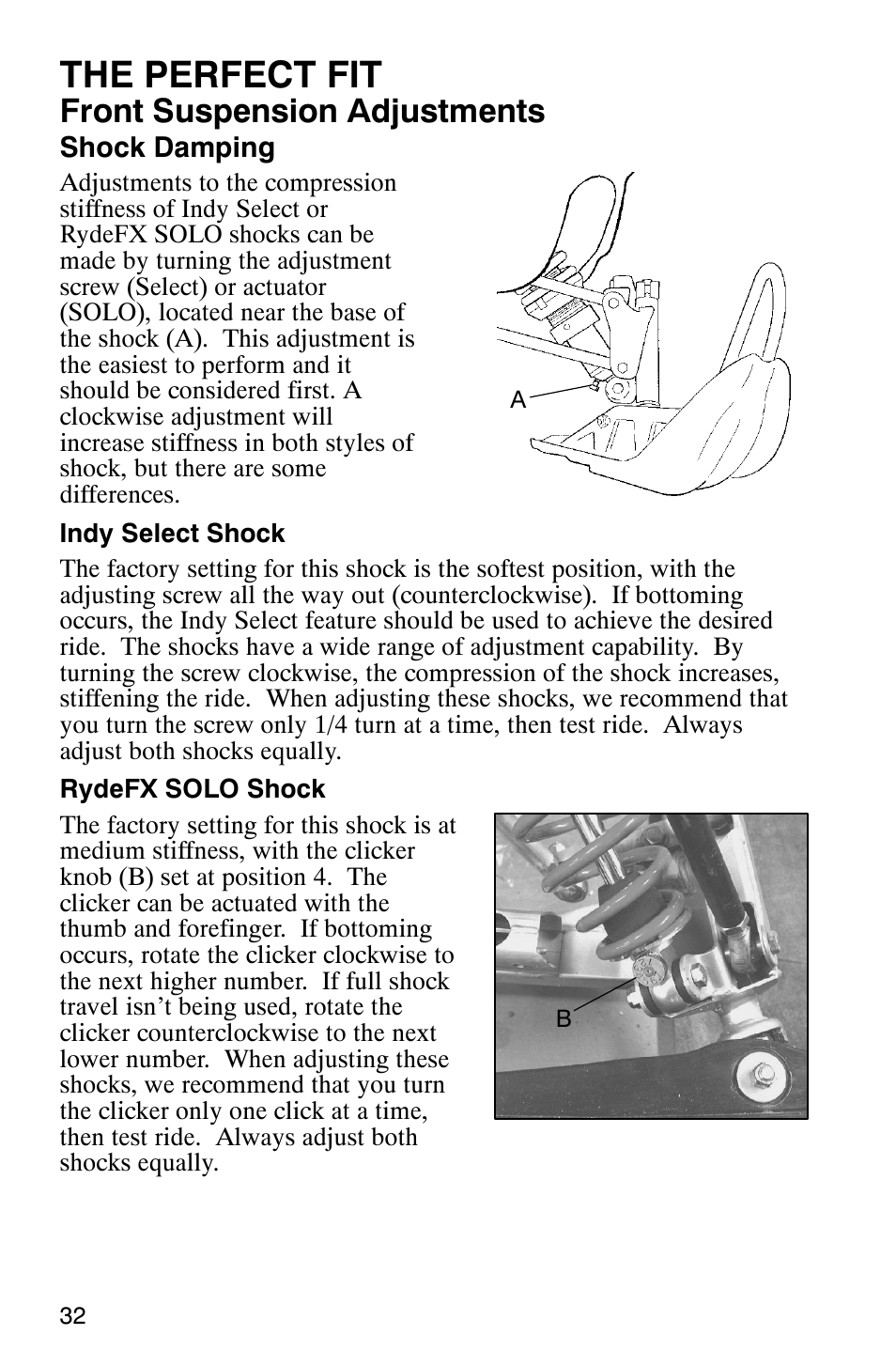 The perfect fit, Front suspension adjustments | Polaris 600 EDGE Touring 121 User Manual | Page 35 / 153