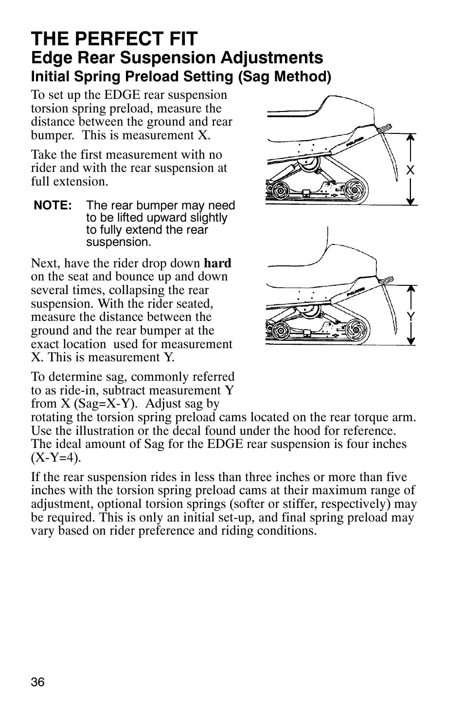 The perfect fit, Edge rear suspension adjustments | Polaris 600 EDGE Touring 121 User Manual | Page 39 / 153