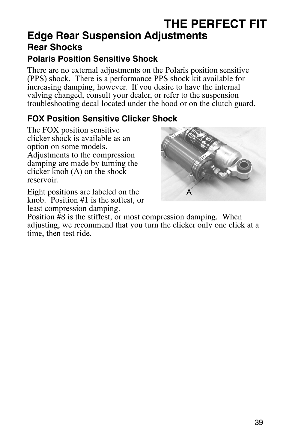 The perfect fit, Edge rear suspension adjustments | Polaris 600 EDGE Touring 121 User Manual | Page 42 / 153