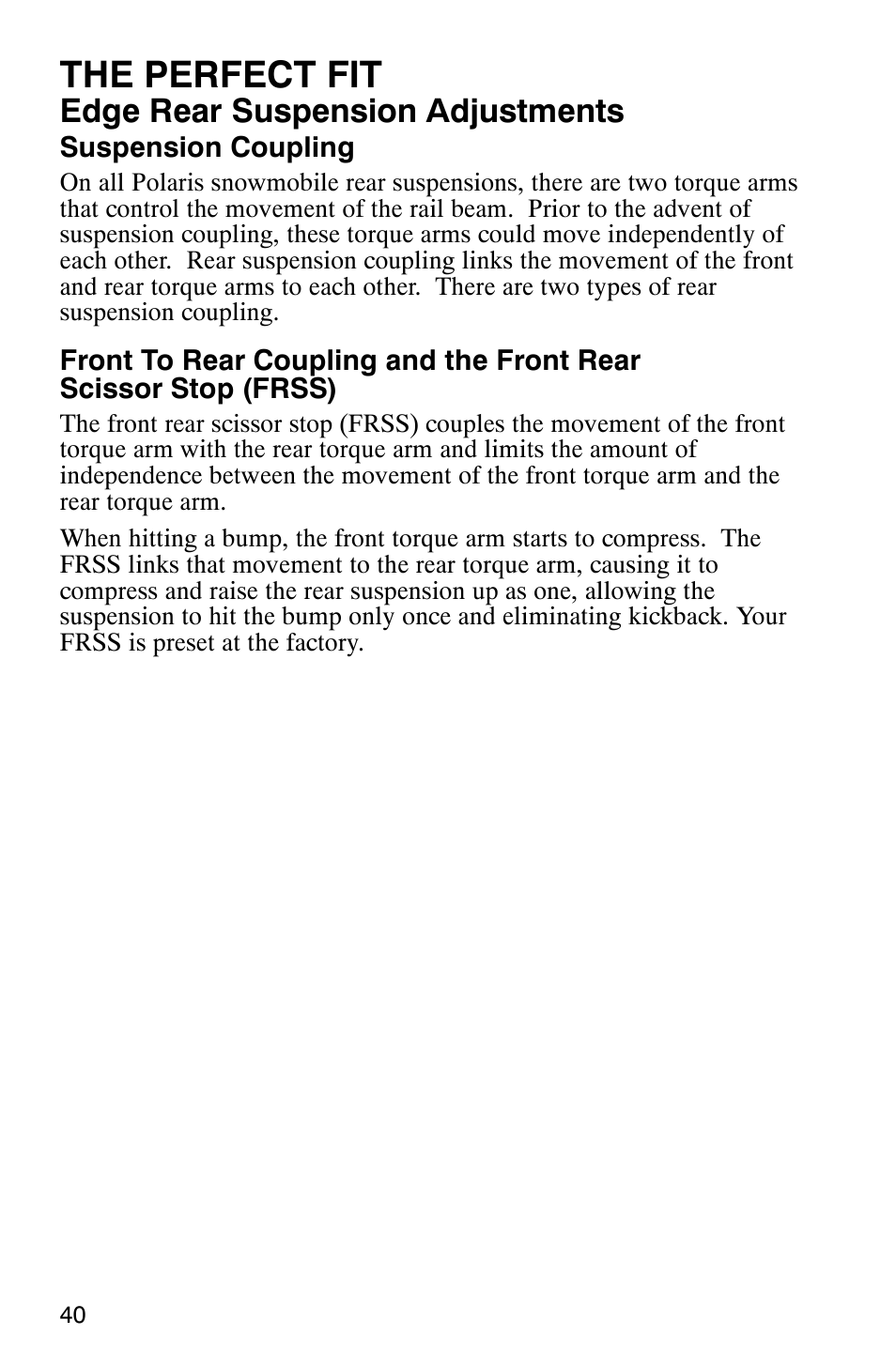 The perfect fit, Edge rear suspension adjustments | Polaris 600 EDGE Touring 121 User Manual | Page 43 / 153