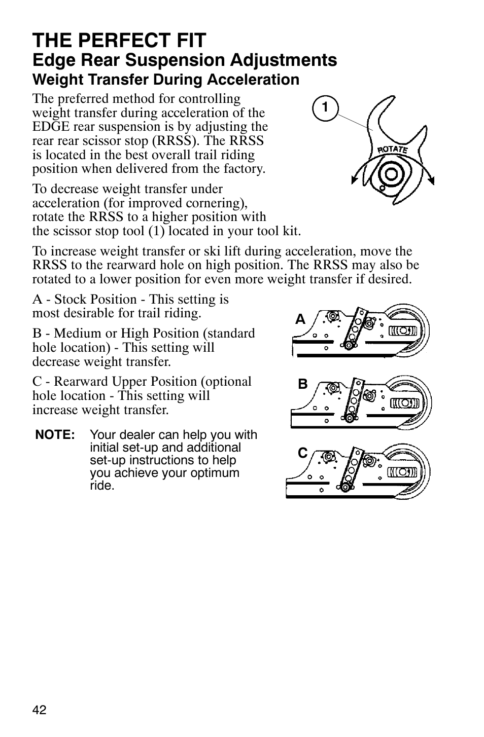 The perfect fit, Edge rear suspension adjustments | Polaris 600 EDGE Touring 121 User Manual | Page 45 / 153