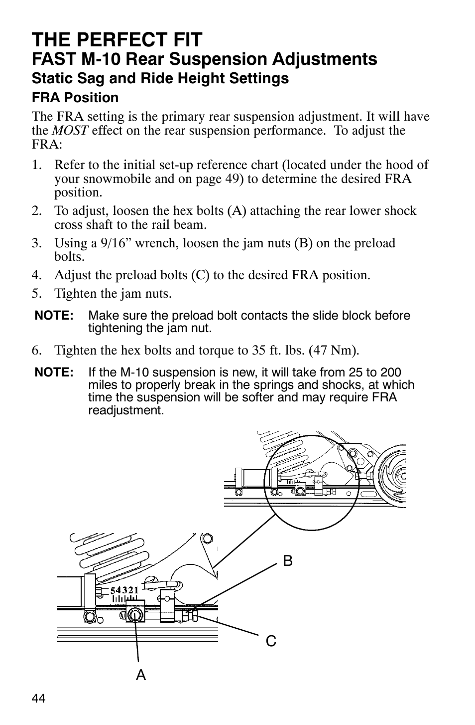 The perfect fit, Fast m-10 rear suspension adjustments | Polaris 600 EDGE Touring 121 User Manual | Page 47 / 153