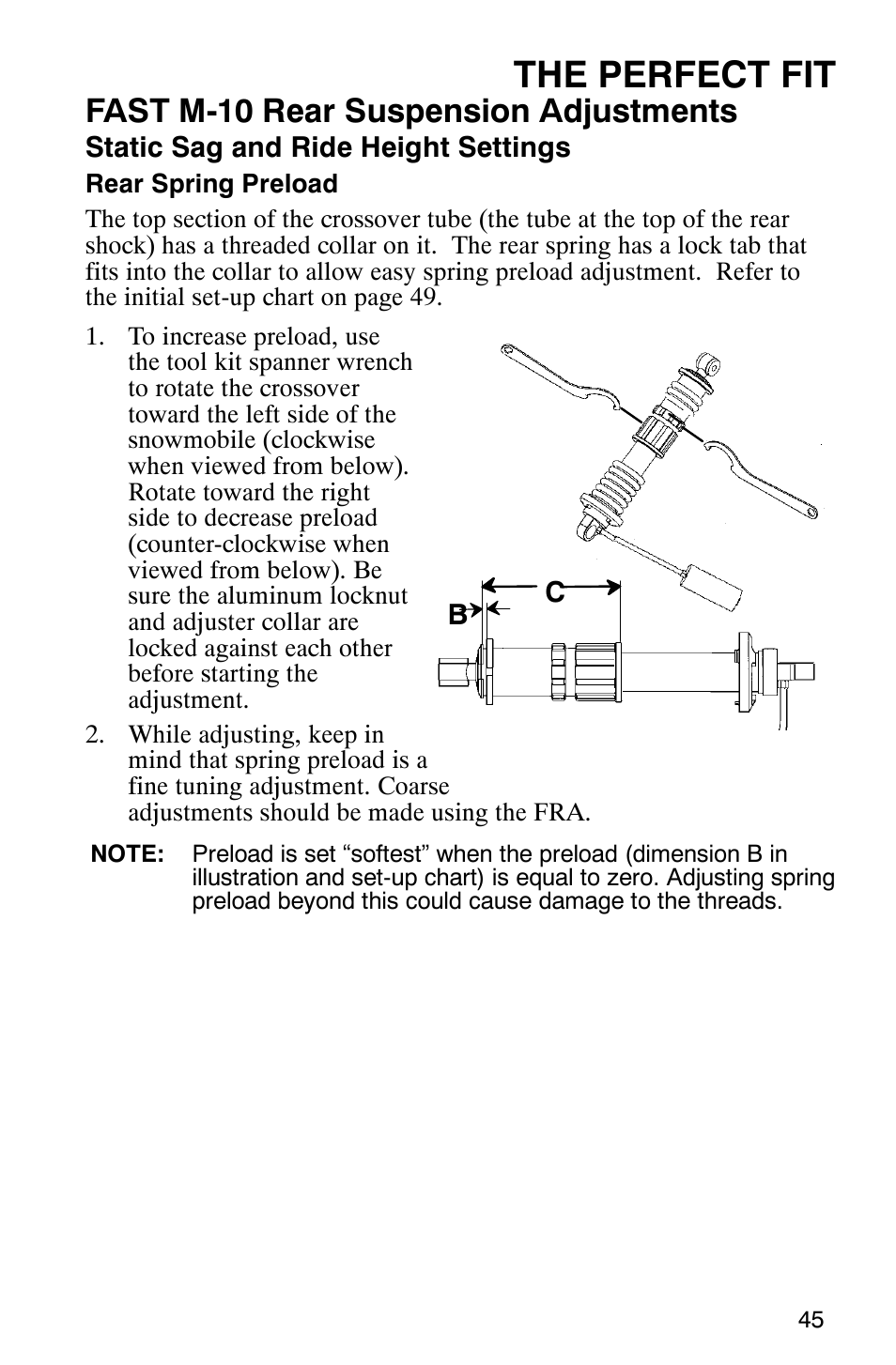 The perfect fit, Fast m-10 rear suspension adjustments | Polaris 600 EDGE Touring 121 User Manual | Page 48 / 153