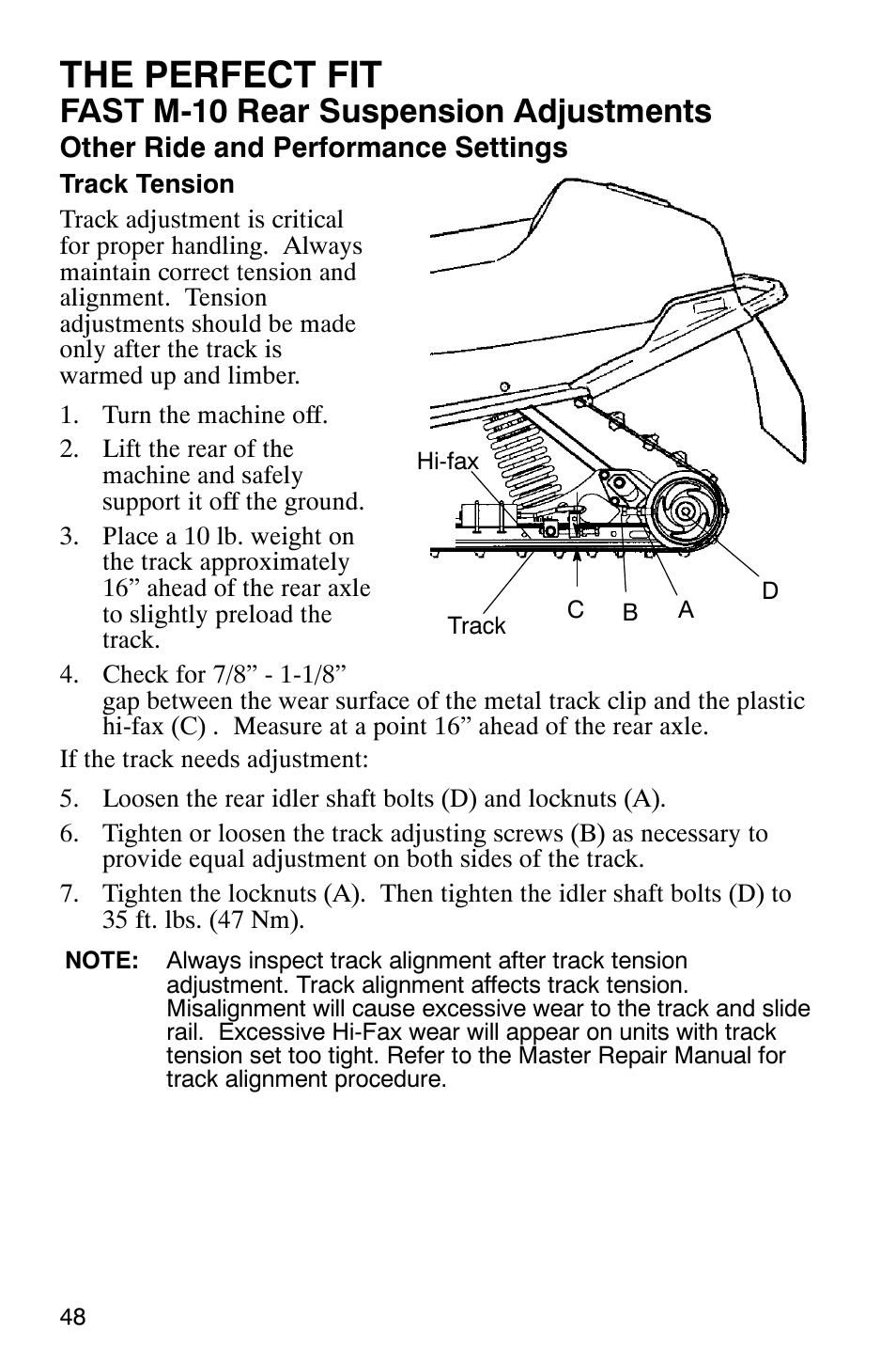 The perfect fit, Fast m-10 rear suspension adjustments | Polaris 600 EDGE Touring 121 User Manual | Page 51 / 153