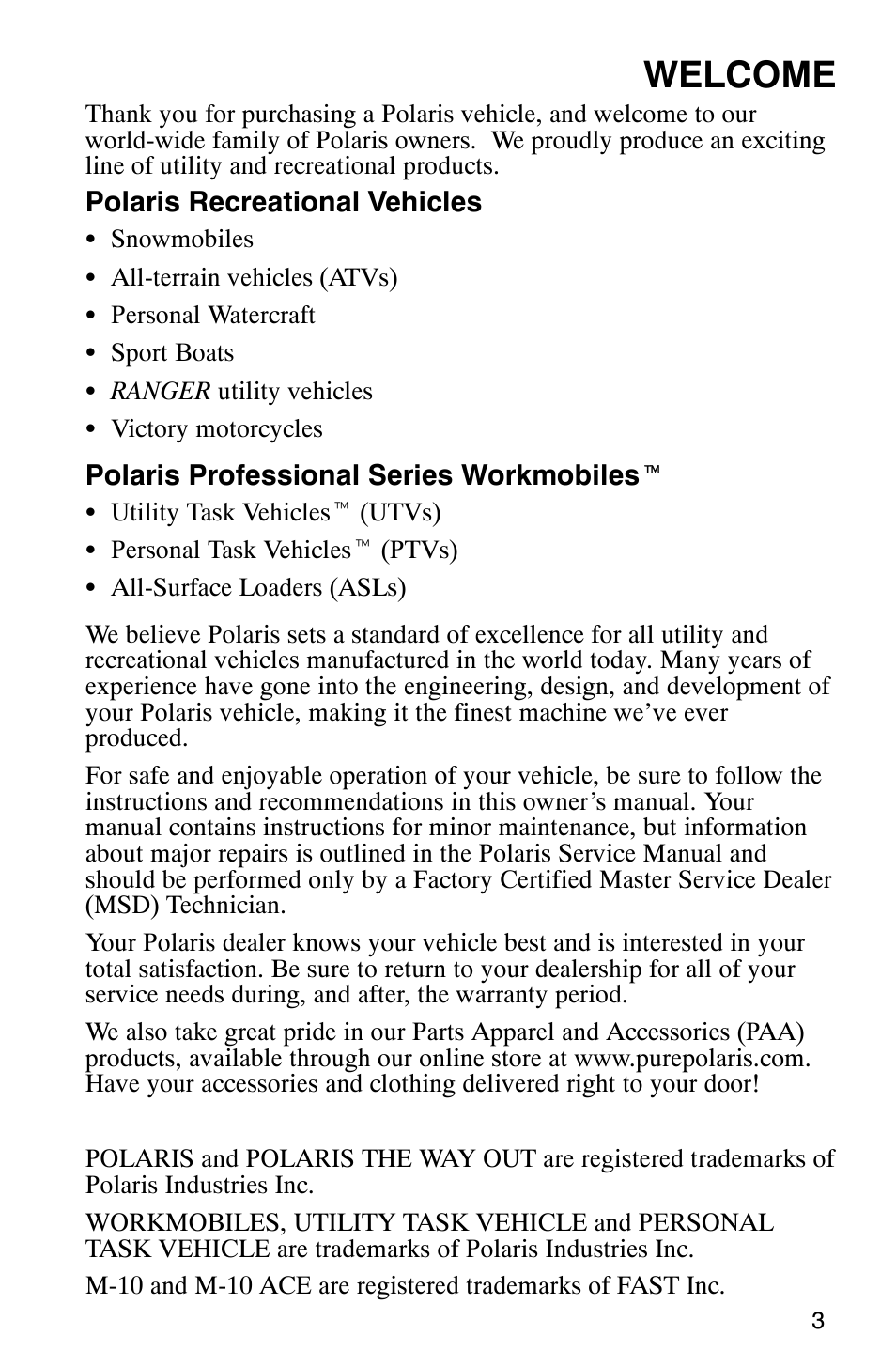 Welcome | Polaris 600 EDGE Touring 121 User Manual | Page 6 / 153