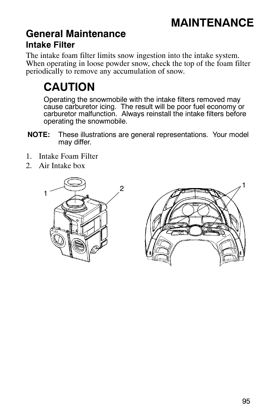 Maintenance, Caution, General maintenance | Polaris 600 EDGE Touring 121 User Manual | Page 98 / 153