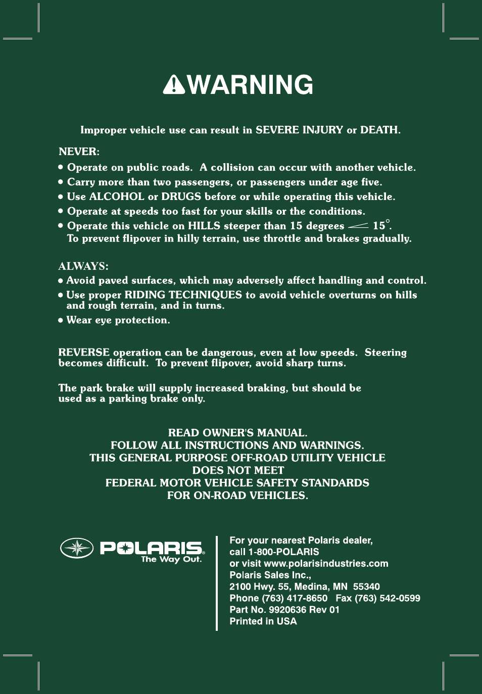 Polaris 4X4 700 EFI User Manual | Page 2 / 134