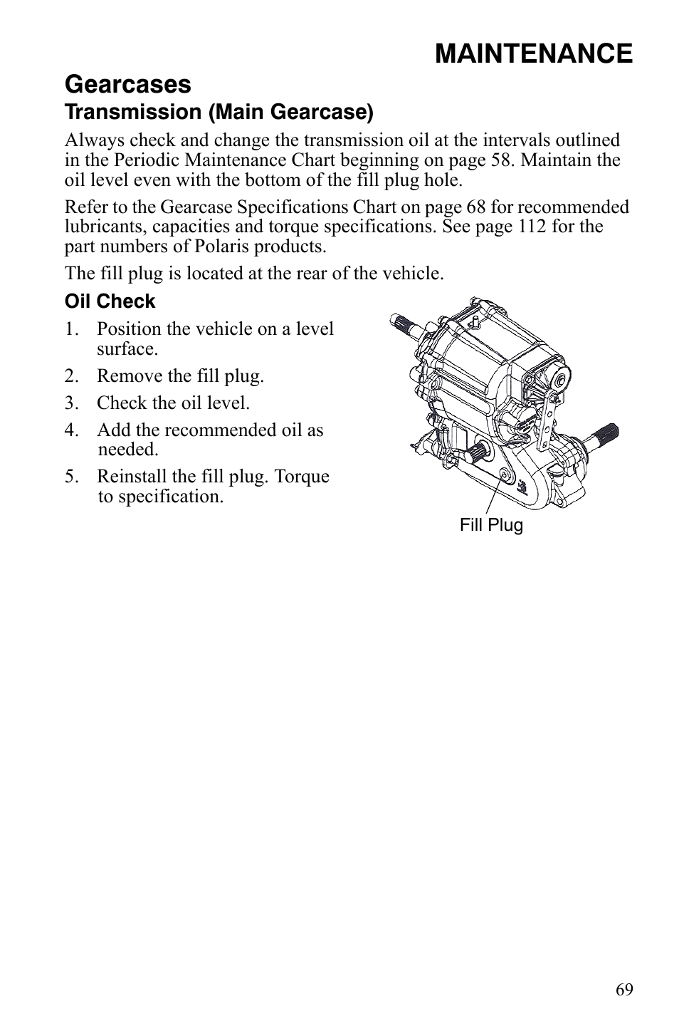 Maintenance, Gearcases | Polaris 4X4 700 EFI User Manual | Page 72 / 134