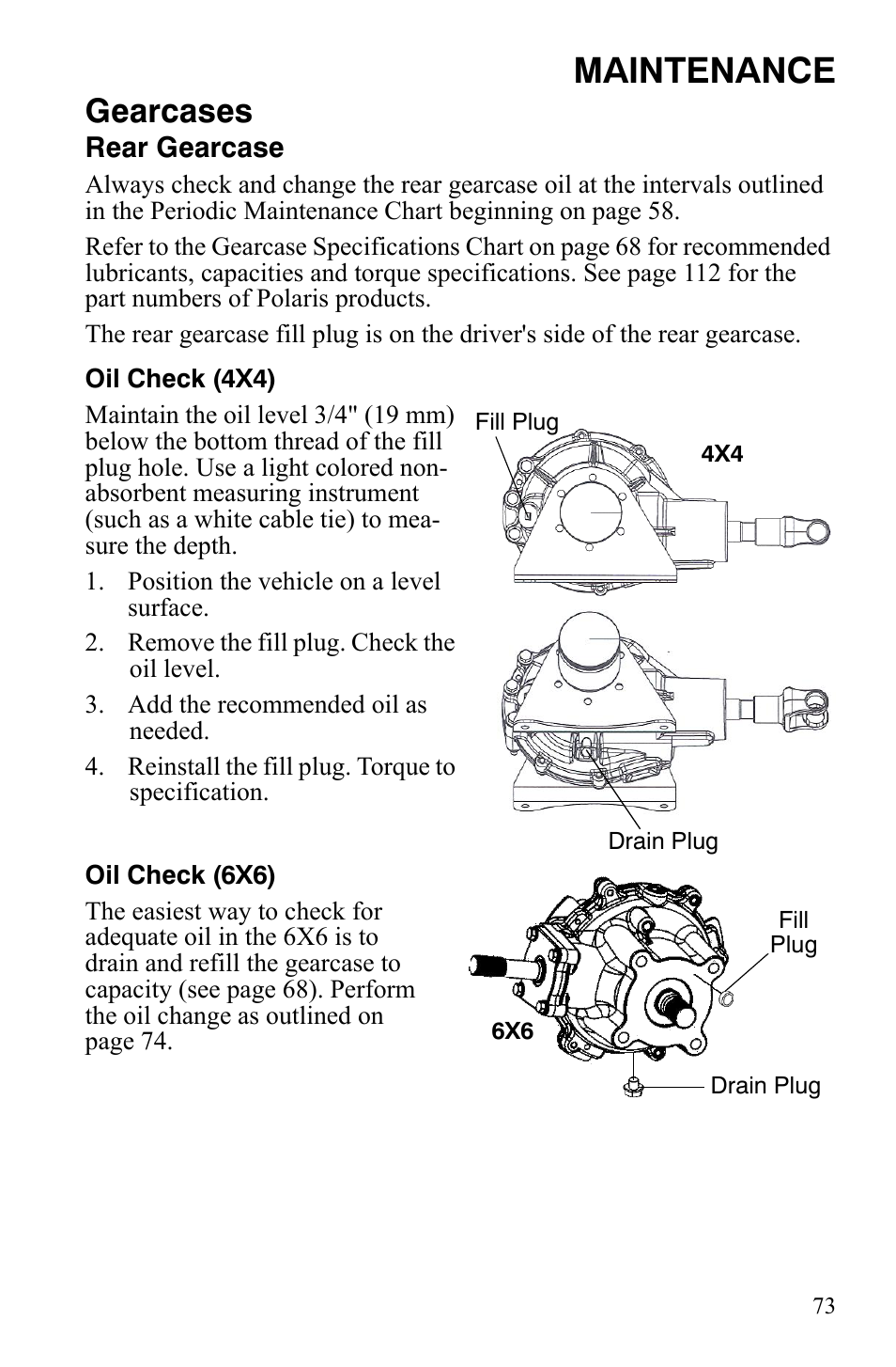 Maintenance, Gearcases | Polaris 4X4 700 EFI User Manual | Page 76 / 134