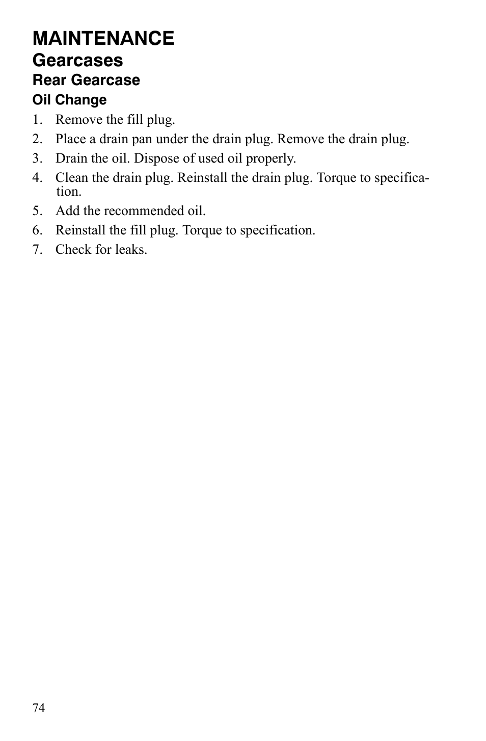 Maintenance, Gearcases | Polaris 4X4 700 EFI User Manual | Page 77 / 134