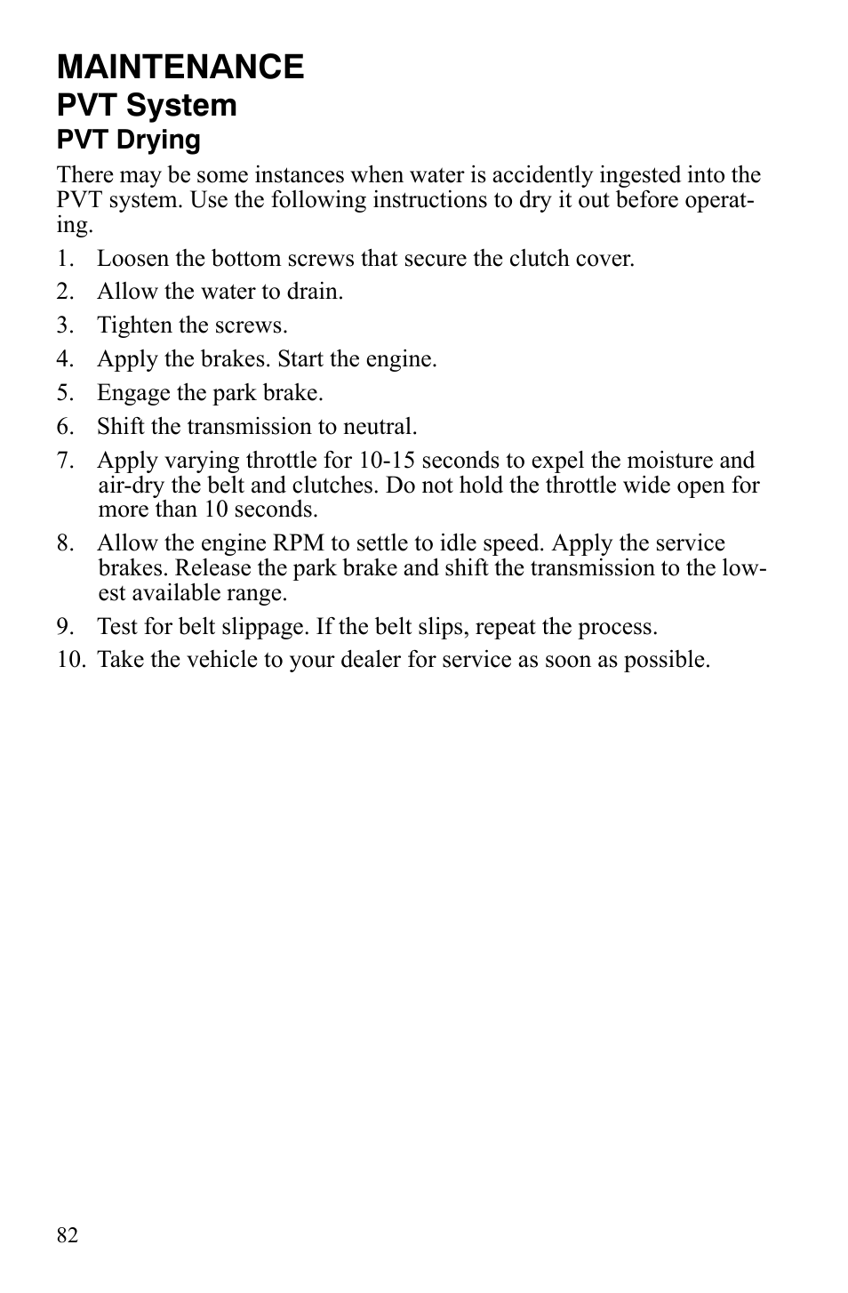Maintenance, Pvt system | Polaris 4X4 700 EFI User Manual | Page 85 / 134
