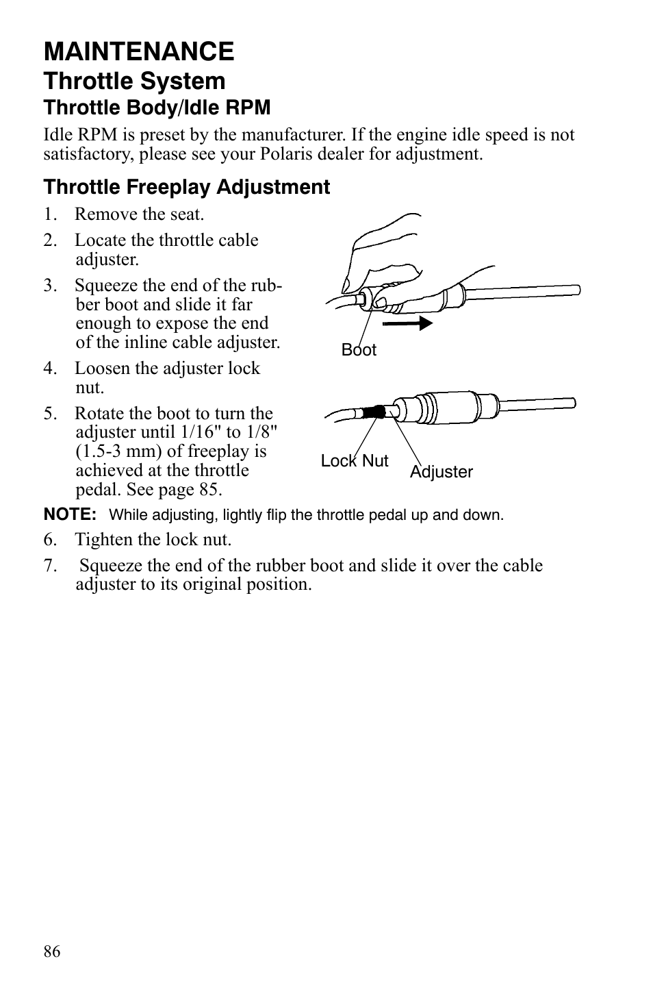 Maintenance, Throttle system | Polaris 4X4 700 EFI User Manual | Page 89 / 134
