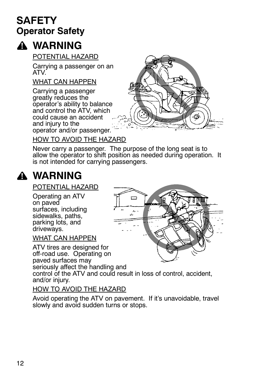 Safety, Warning, Operator safety | Polaris Trailboss 7174820 User Manual | Page 12 / 117