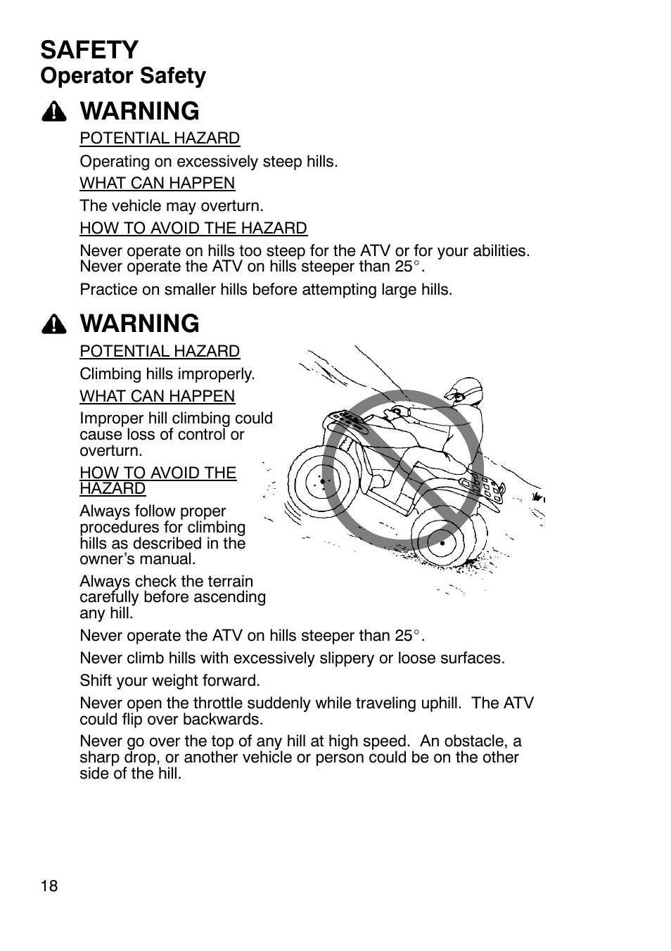 Safety, Warning, Operator safety | Polaris Trailboss 7174820 User Manual | Page 18 / 117