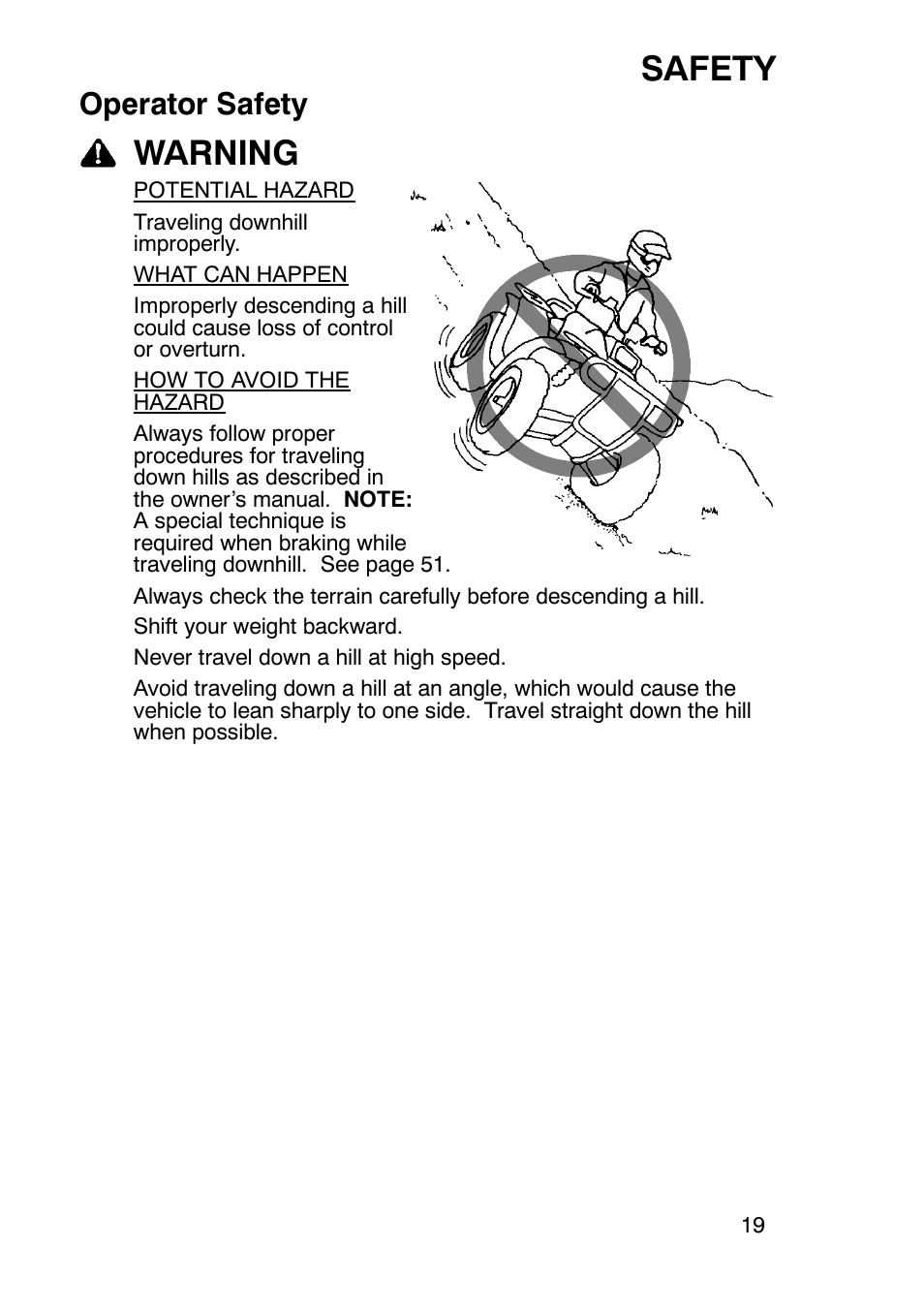 Safety, Warning, Operator safety | Polaris Trailboss 7174820 User Manual | Page 19 / 117