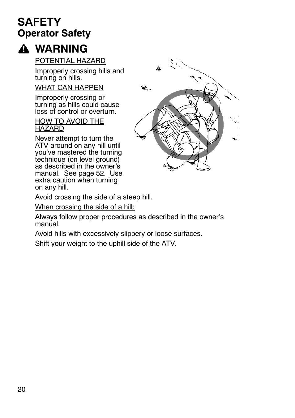 Safety, Warning, Operator safety | Polaris Trailboss 7174820 User Manual | Page 20 / 117