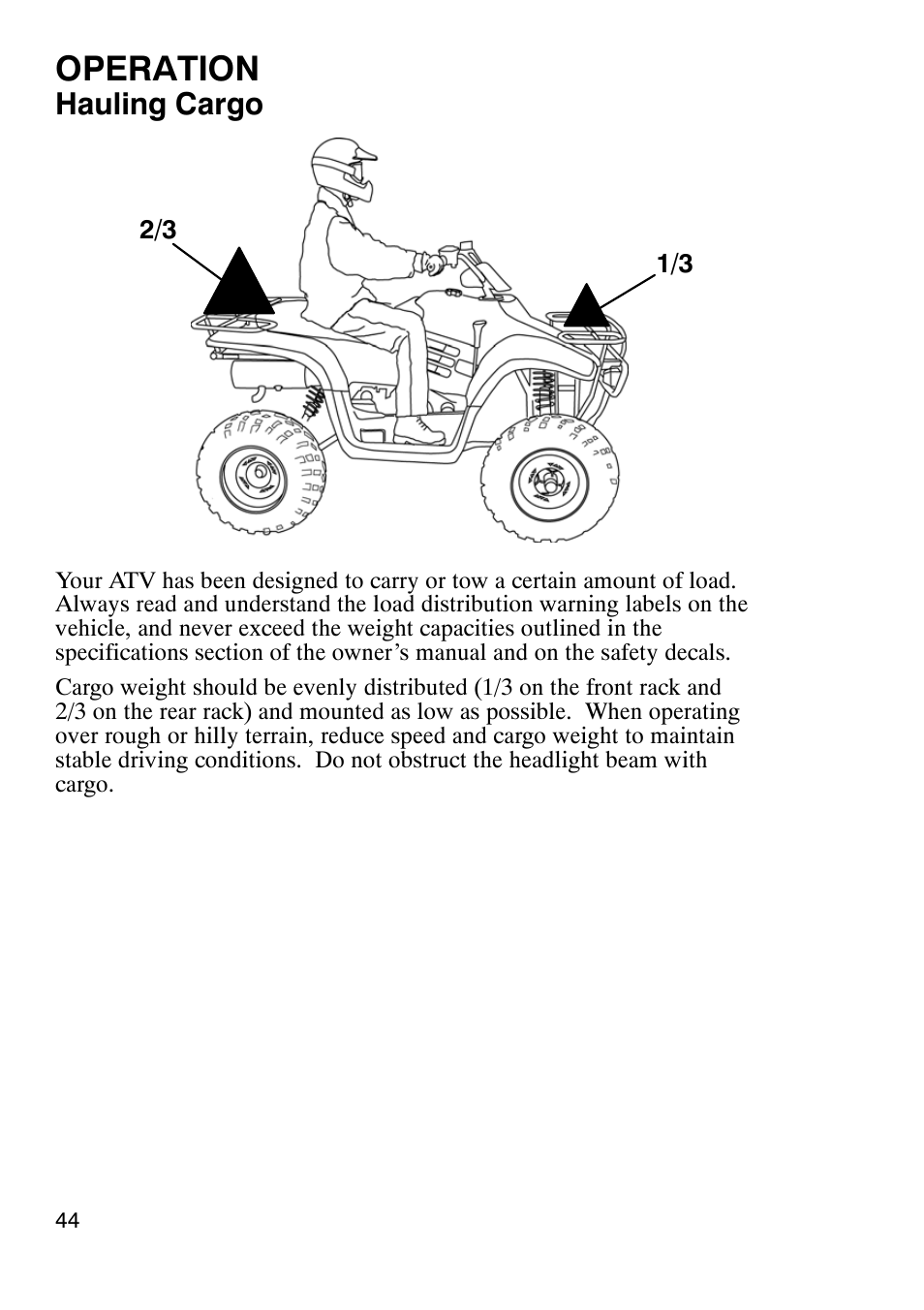 Operation, Hauling cargo | Polaris Trailboss 7174820 User Manual | Page 44 / 117