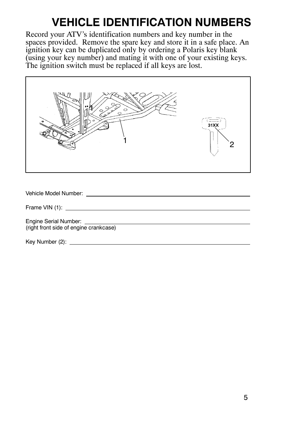 Vehicle identification numbers | Polaris Trailboss 7174820 User Manual | Page 5 / 117