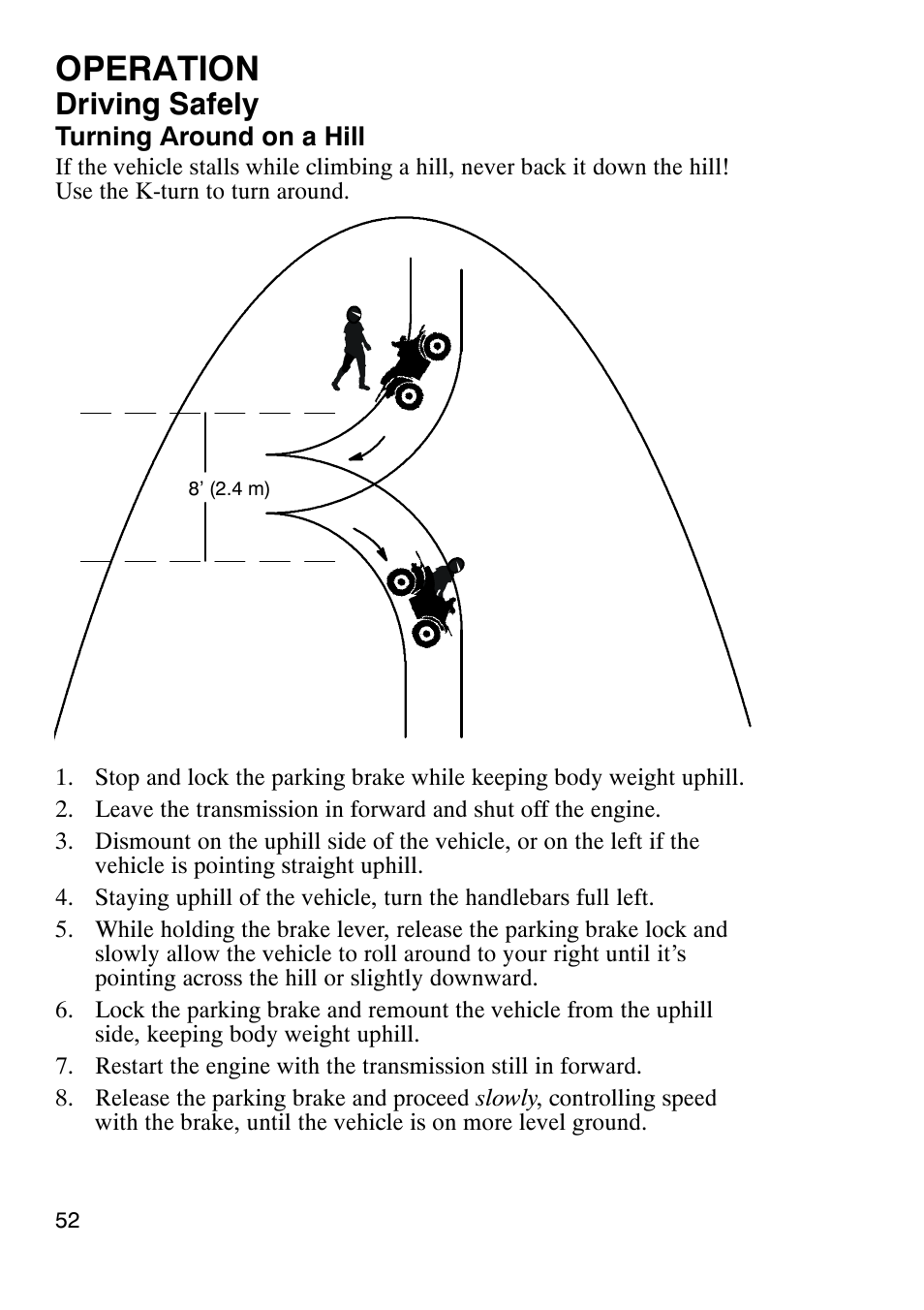 Operation, Driving safely | Polaris Trailboss 7174820 User Manual | Page 52 / 117