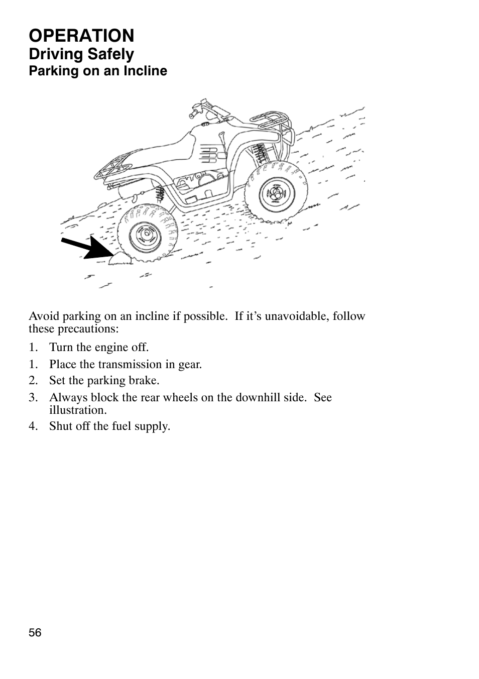 Operation, Driving safely | Polaris Trailboss 7174820 User Manual | Page 56 / 117