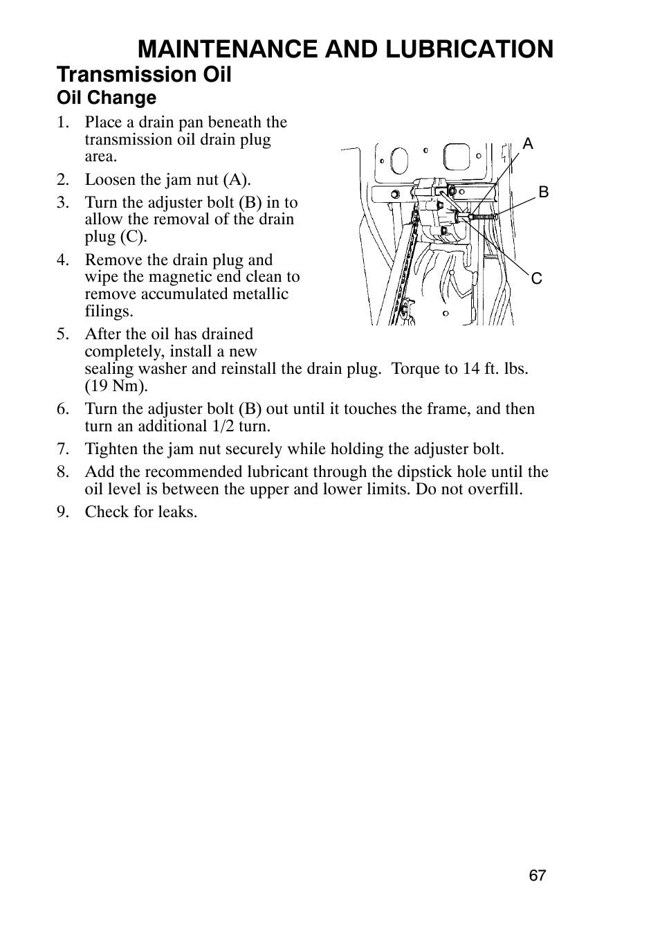 Maintenance and lubrication, Transmission oil | Polaris Trailboss 7174820 User Manual | Page 67 / 117