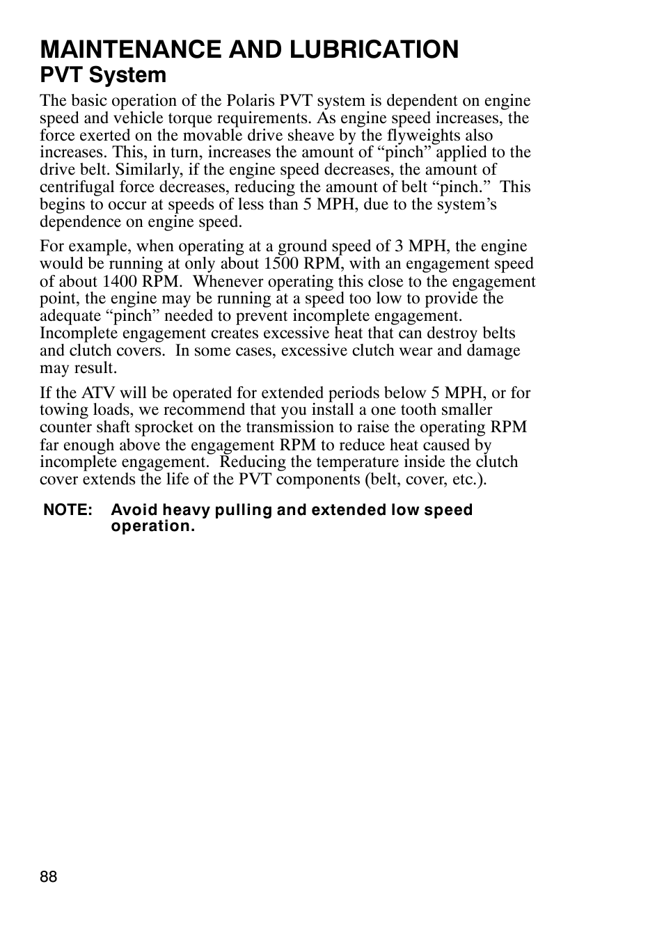 Maintenance and lubrication, Pvt system | Polaris Trailboss 7174820 User Manual | Page 88 / 117