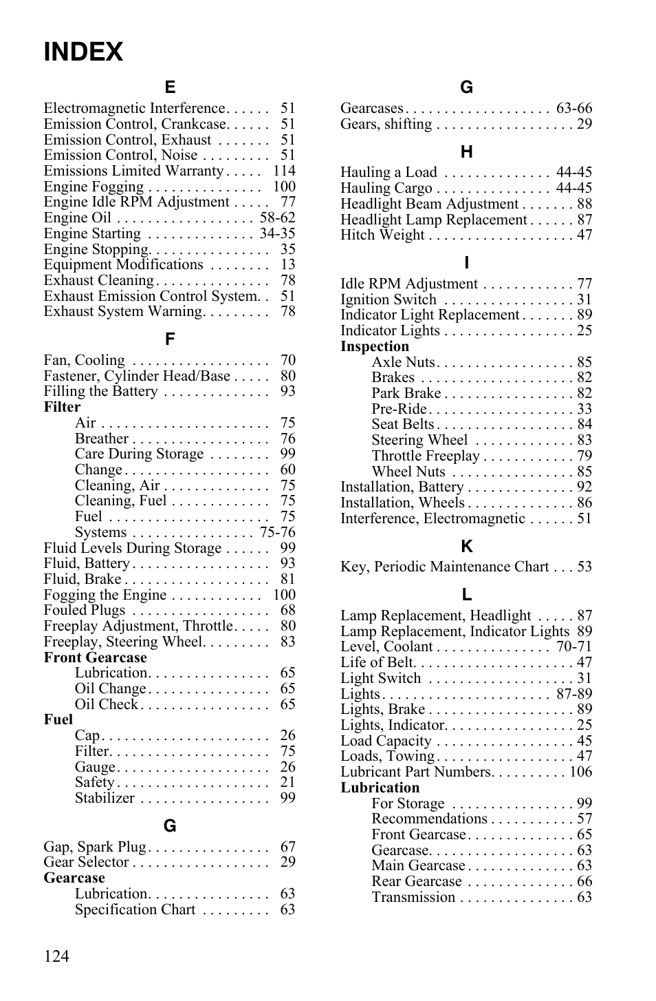 Index | Polaris 500 User Manual | Page 127 / 129
