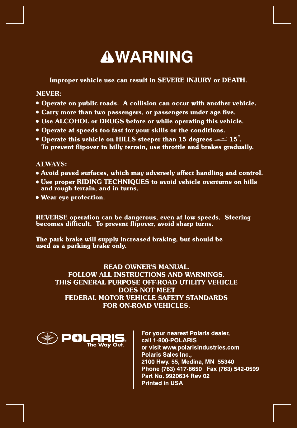 Polaris 500 User Manual | Page 2 / 129