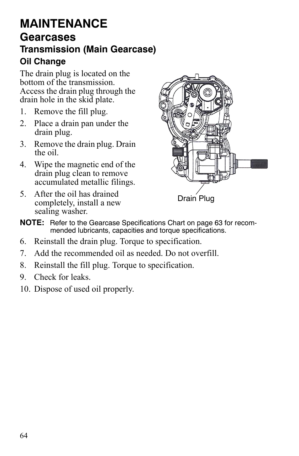 Maintenance, Gearcases | Polaris 500 User Manual | Page 67 / 129