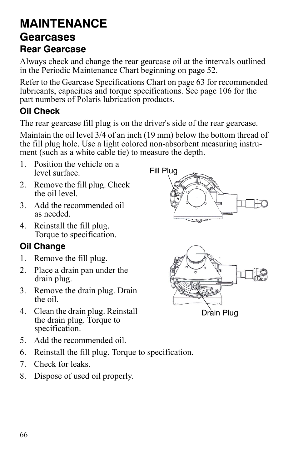 Maintenance, Gearcases | Polaris 500 User Manual | Page 69 / 129