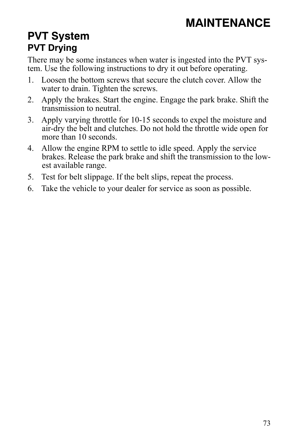 Maintenance, Pvt system | Polaris 500 User Manual | Page 76 / 129