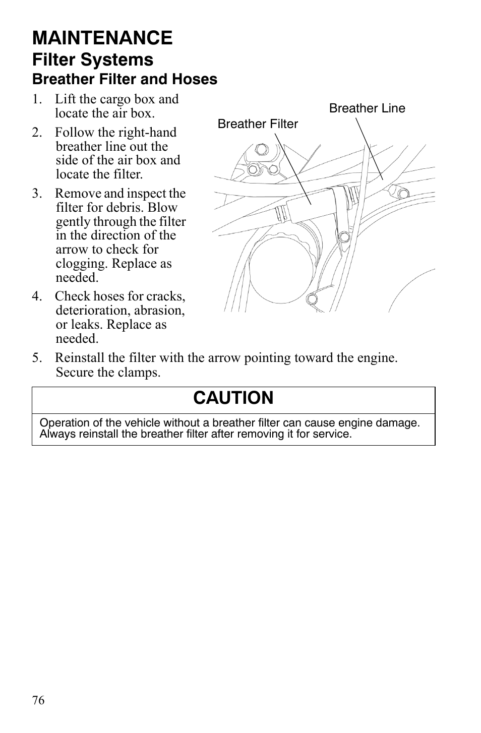 Maintenance, Filter systems, Caution | Polaris 500 User Manual | Page 79 / 129