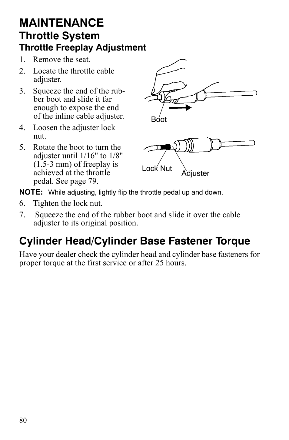 Maintenance, Throttle system, Cylinder head/cylinder base fastener torque | Polaris 500 User Manual | Page 83 / 129