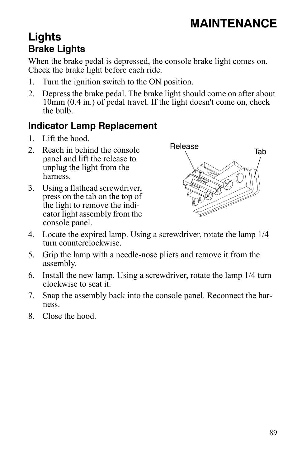 Maintenance, Lights | Polaris 500 User Manual | Page 92 / 129