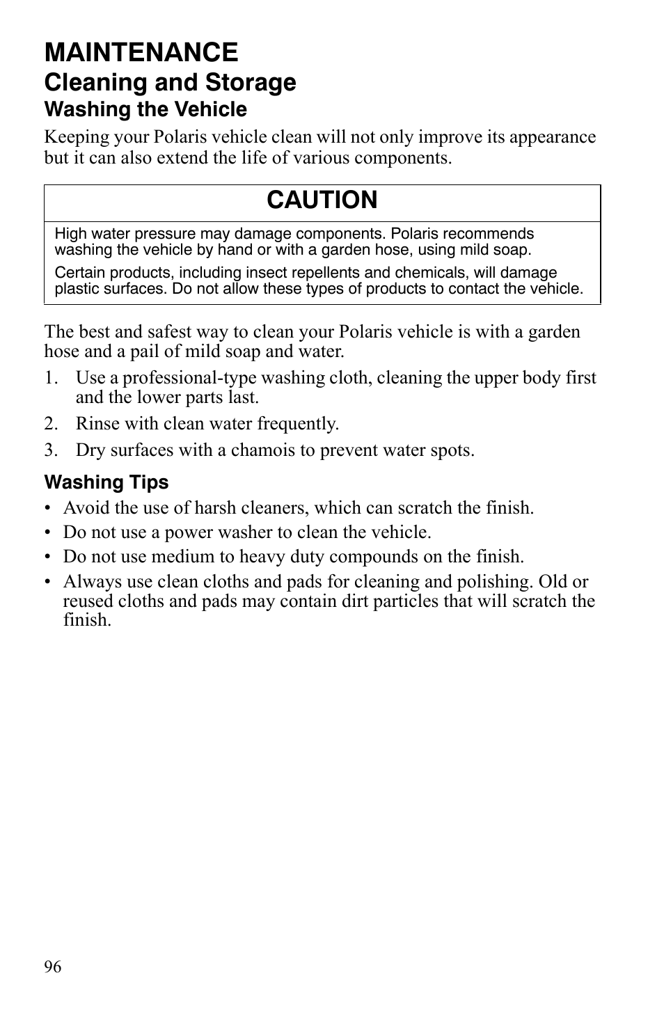 Maintenance, Cleaning and storage, Caution | Polaris 500 User Manual | Page 99 / 129