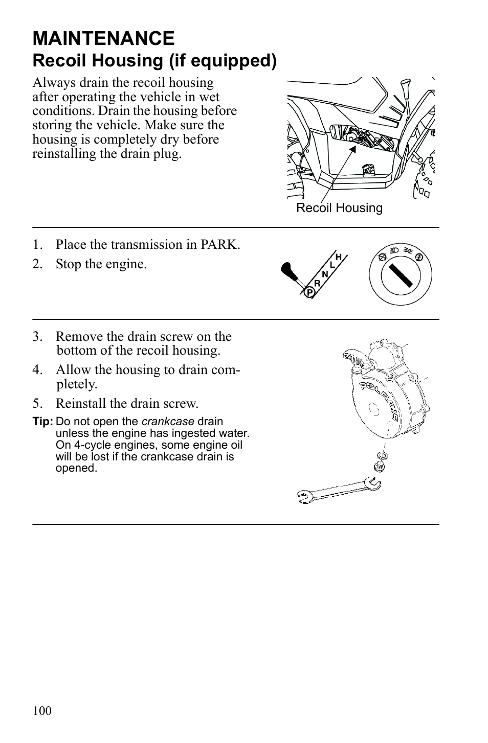 Maintenance, Recoil housing (if equipped) | Polaris Sportsman 9922553 User Manual | Page 102 / 132