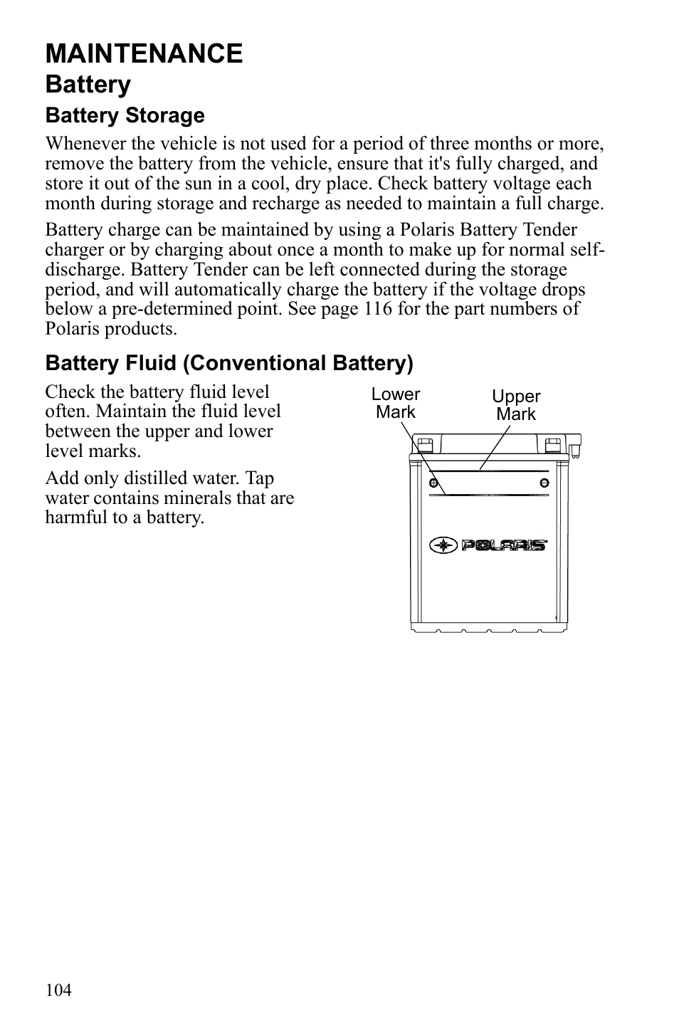 Maintenance, Battery | Polaris Sportsman 9922553 User Manual | Page 106 / 132